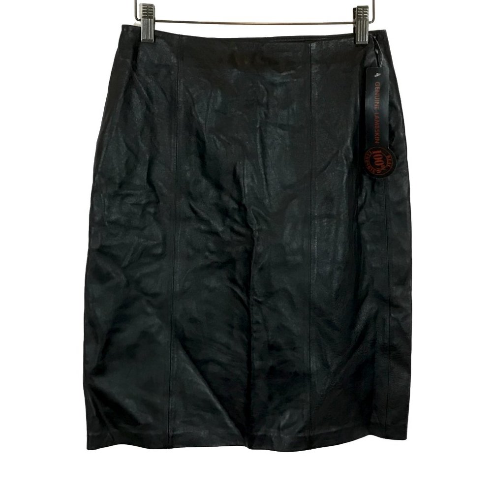 NWT Womens Size 8 Jaclyn Smith Black Genuine Lambskin Leather Knee-Length Skirt
